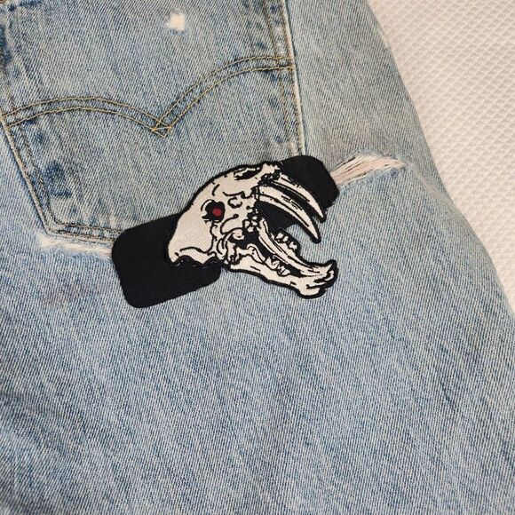 Levi's 501 Button Fly Cut Off Jean Shorts Mens 31 Blue Denim Upcycled Destroyed - Picture 6 of 11